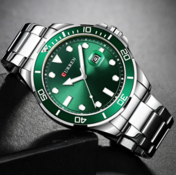 Elegant BIJOU GREEN LUXURY CURREN WATCH with unique hour markers and a stunning green dial, perfect for style.