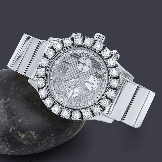 MAGESTERIAL SILVER HIP HOP ICED OUT WATCH