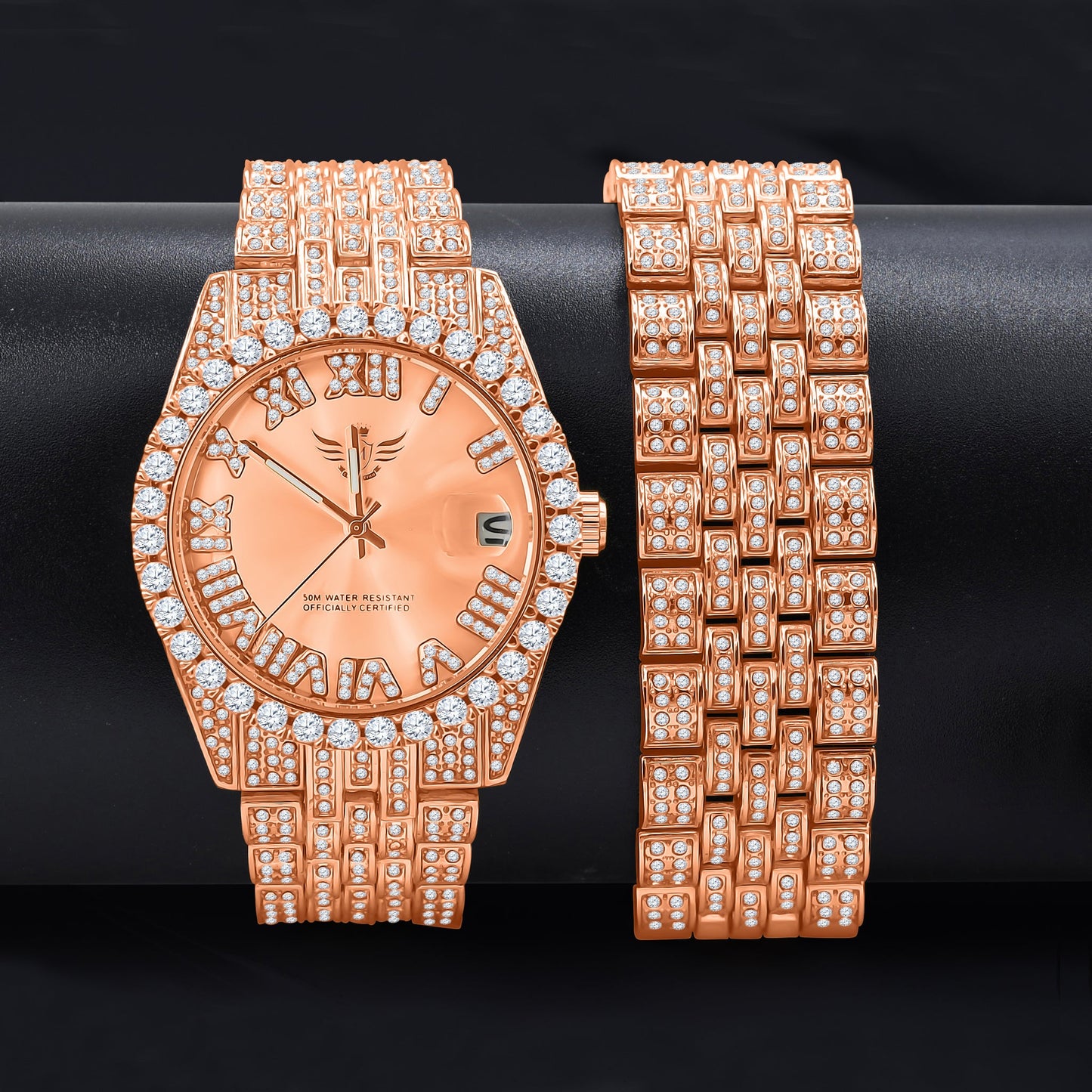 ROSE GOLD ICED OUT WATCH SET