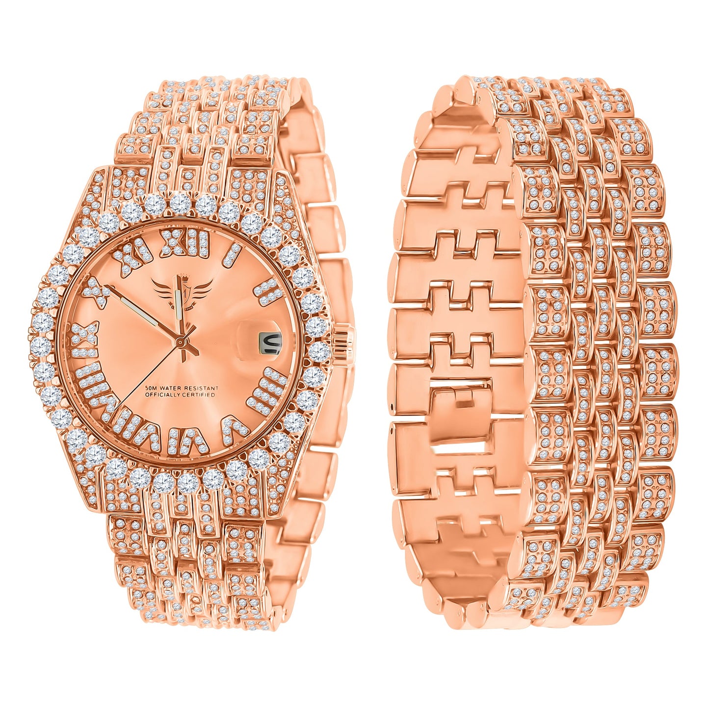 ROSE GOLD ICED OUT WATCH SET