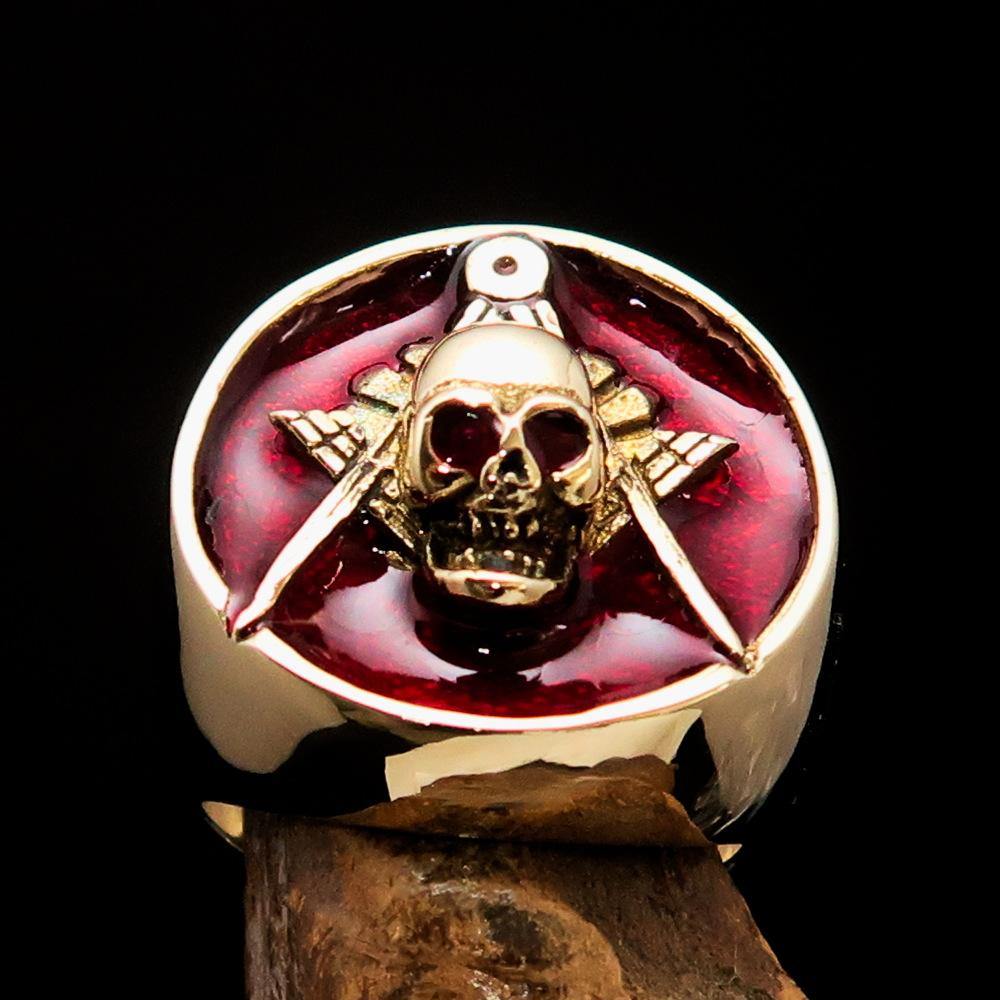 Perfectly crafted Masonic Skull Ring Red - Solid Brass