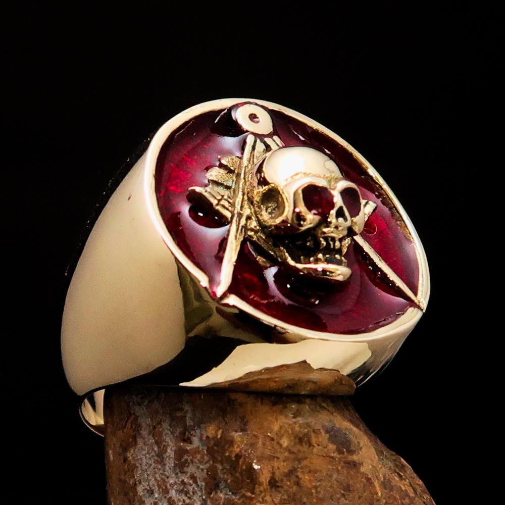 Perfectly crafted Masonic Skull Ring Red - Solid Brass