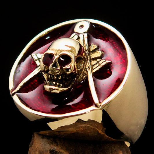 Perfectly crafted Masonic Skull Ring Red - Solid Brass