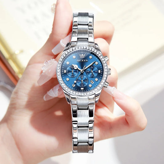 NEW OLEVS Diamond Silver Blue Ladies Watch