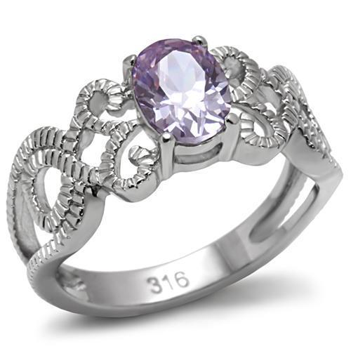 High polished Stainless Steel Ring Purple Cubic